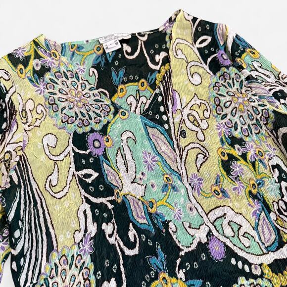 VTG 90s/Y2K Alberto Makali Green Multicolor Crinkle Sequin Whimsy 3/4 Sleeve Top - Picture 7 of 8